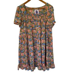 Umgee Floral Smocked Top Baby Doll Mini Dress L